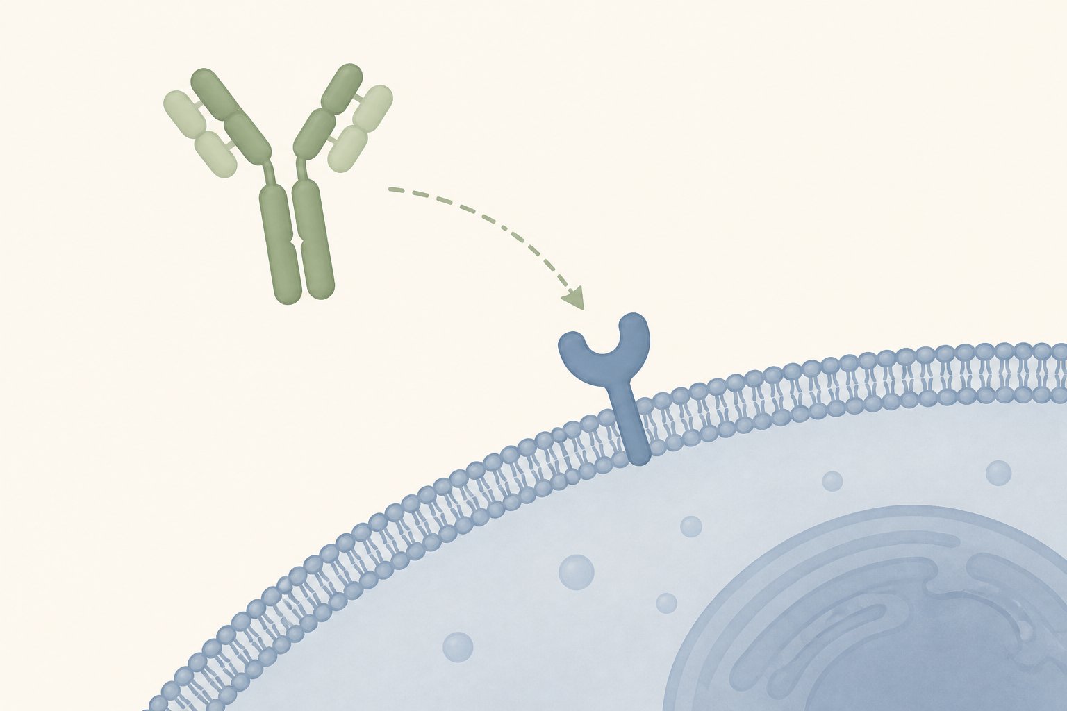 Simple illustration of a targeted biologic approaching a receptor on a cell surface
